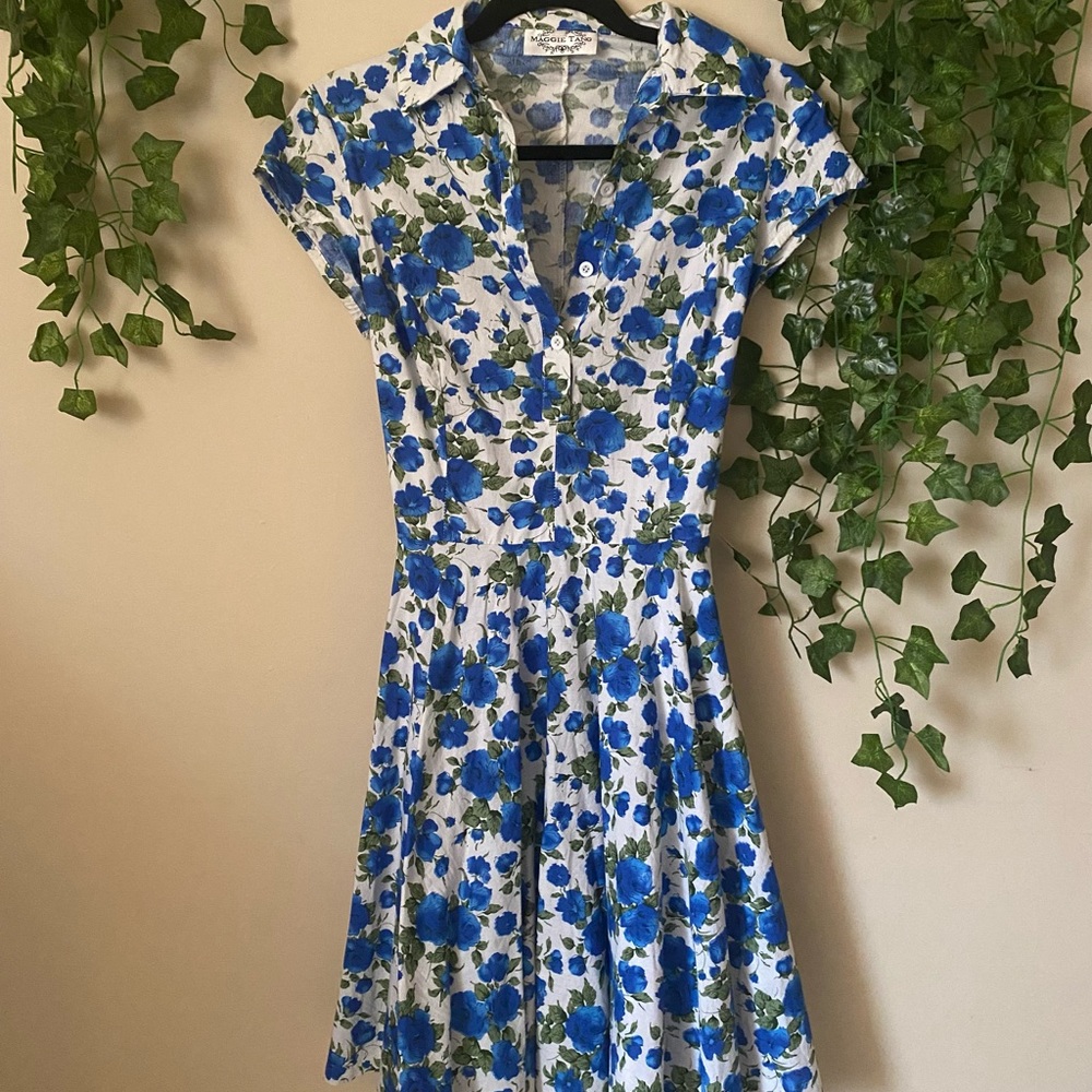 50s style button up cottagecore dress